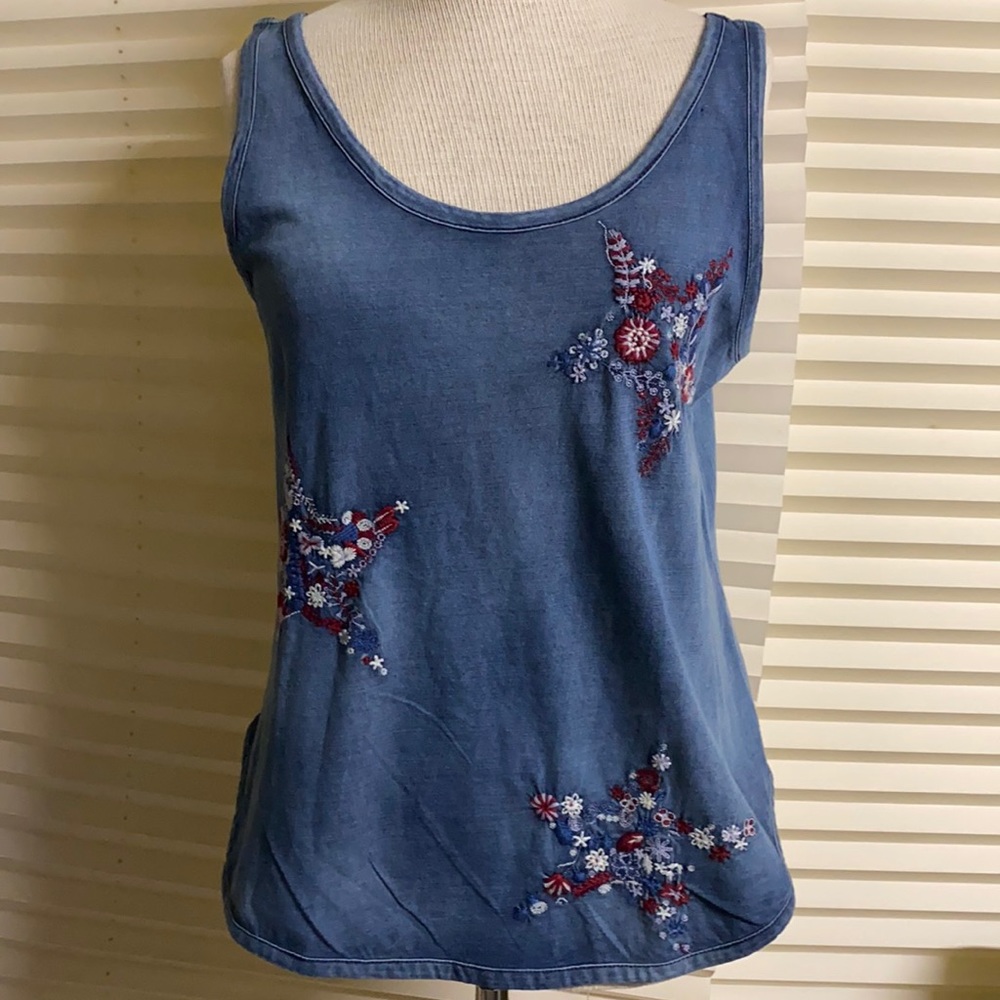 Lucky Brand Embroidered Red, White & Blue Tank Top